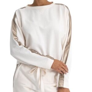 Weekend Routine Tuxedo Stripe Crew Neck Pullover Sea Salt/ Champagne Gold